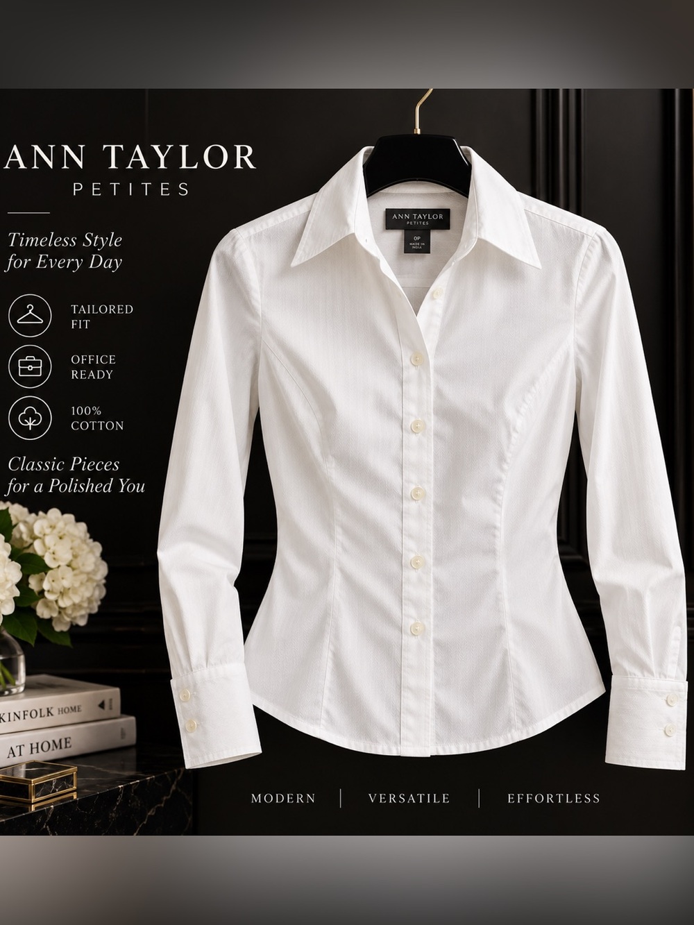 Ann Taylor Petites White Cotton Tailored Button Down Shirt 0P